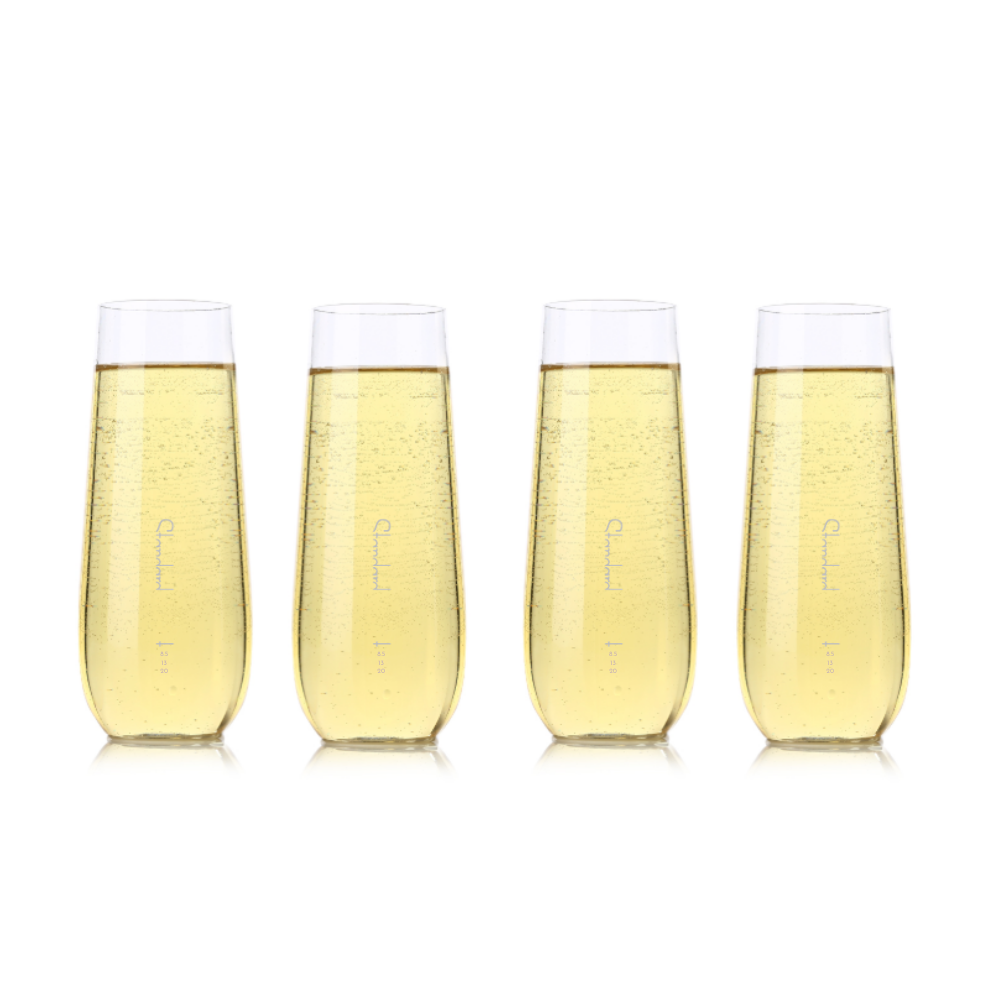 Shatterproof Fancy Flute Glass With Pour Lines - Set of 4