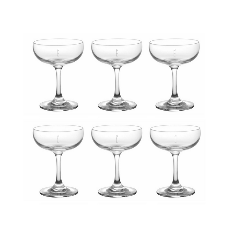 Saucer Coupe Champagne Cocktail Crystal Glass, Pour Lines - Set of 6