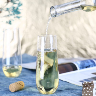 Shatterproof Fancy Flute Glass With Pour Lines - Duo-Pack